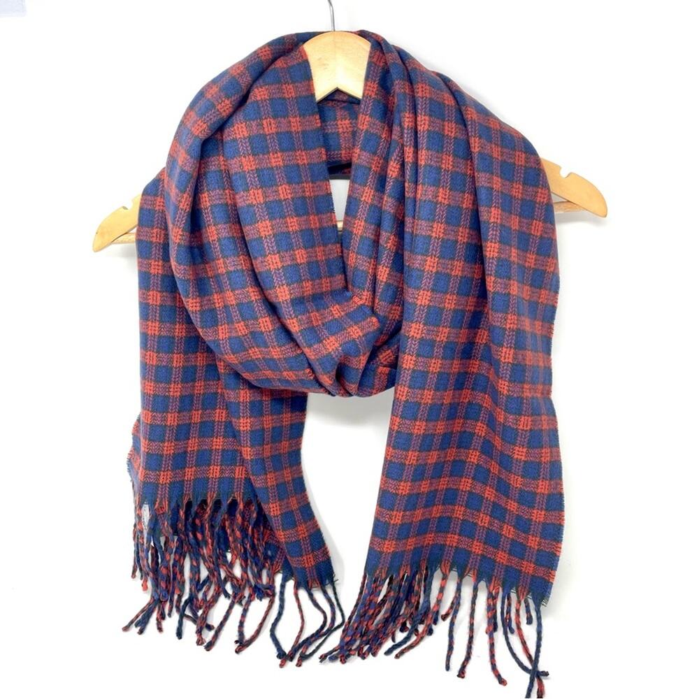 Renne's NYC Blue & Red Woven Plaid Scarf, Rectangle Scarf, Women's Men's Unisex